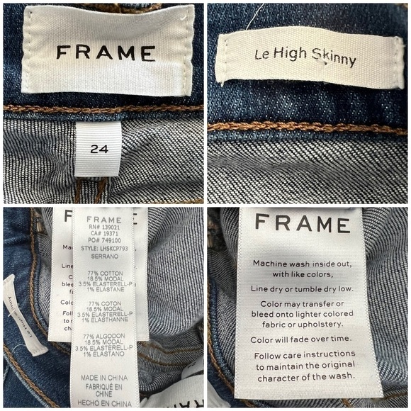 Frame Le High Skinny Jean Tuxedo Piping Serrano Wash Size 24 - Picture 15 of 16